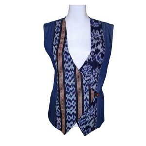 Vintage 80s Chee and Lie Tribal Denim Vest Womens Size S Blue Boho